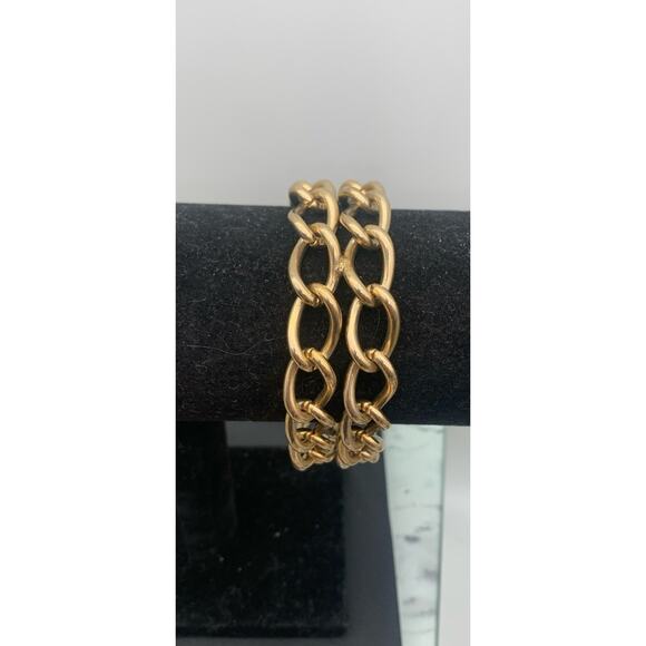 Vintage Pegasus Coro Chunky Gold Tone Double Chain Link Bracelet Signed - Picture 1 of 5